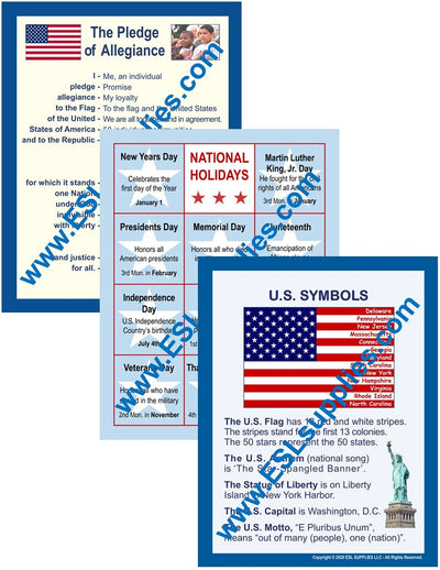 Symbols, Pledge, Holidays Citizenship Classroom Anchor Chart Poster Set