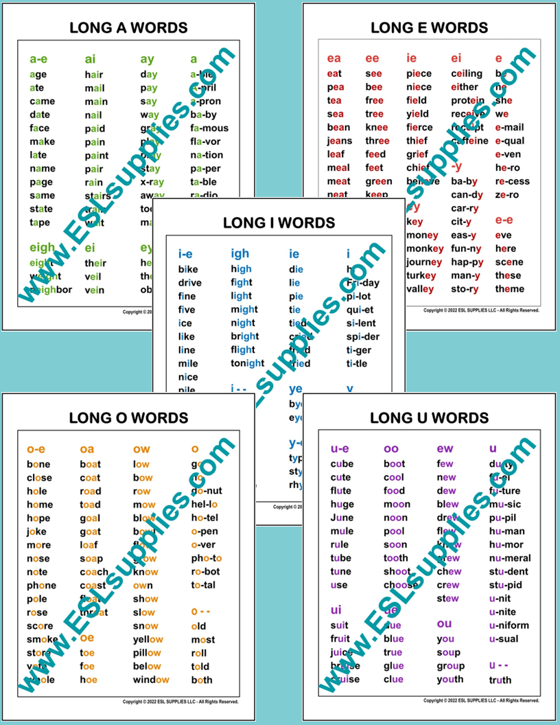 long vowel word list chart