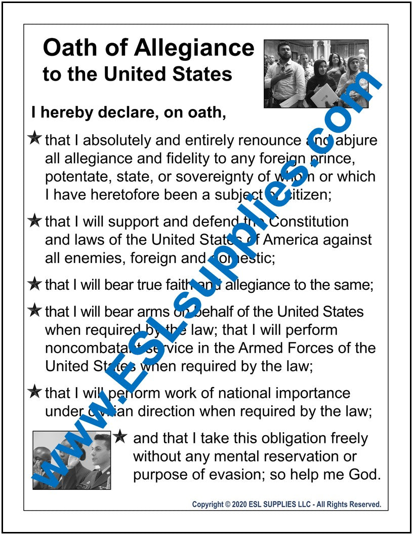 Oath Of Allegiance -U.S. Citizenship Civics Educational Classroom ...