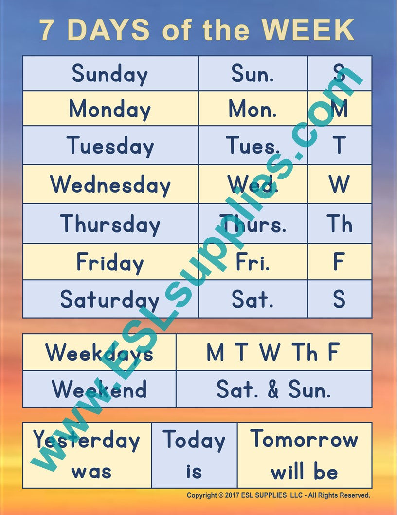 Teaching English Learners the Days of the Week