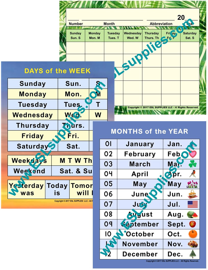 Teaching Newcomers (ELLs) about the Calendar - ESL Life Skills, Calendar  Skills – ESL Supplies