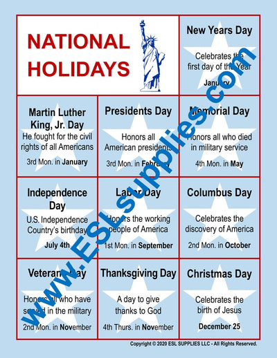 Teach U.S. Holidays for IELCE (Integrate English Language Instruction with Civics Education)