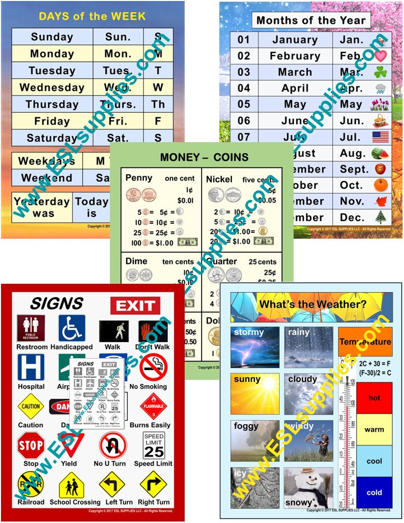 Life Skills ESL Classroom Anchor Chart Posters