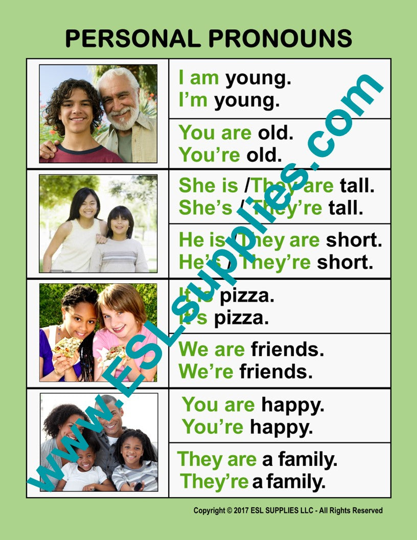 Types of Personal Pronouns-ESL English Language Classroom Poster Chart –  ESL Supplies