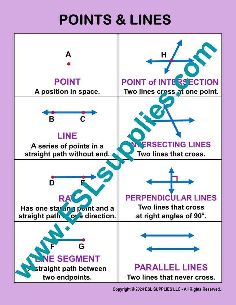 Points & Lines Math Education Classroom Poster Chart – ESL Supplies LLC