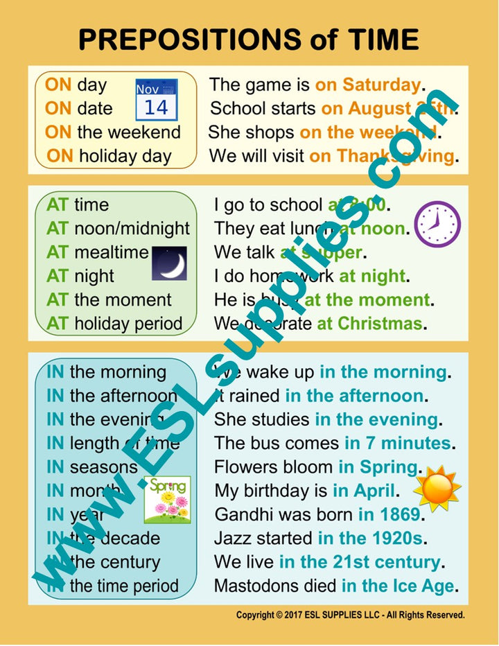 Prepositions of Time: AT, IN, ON