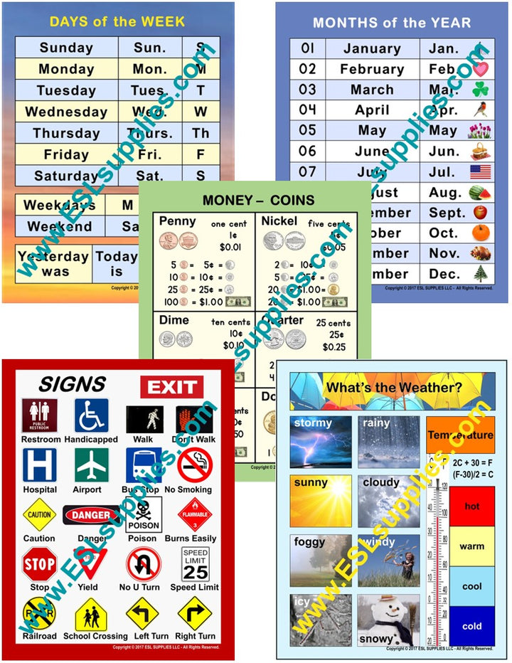 Life Skills ESL Classroom Anchor Chart Poster Set