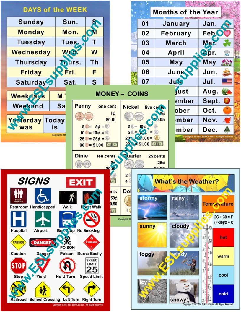 Life Skills ESL Classroom Anchor Chart Poster set