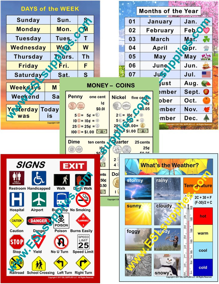 Life Skills ESL Classroom Anchor Chart Poster set