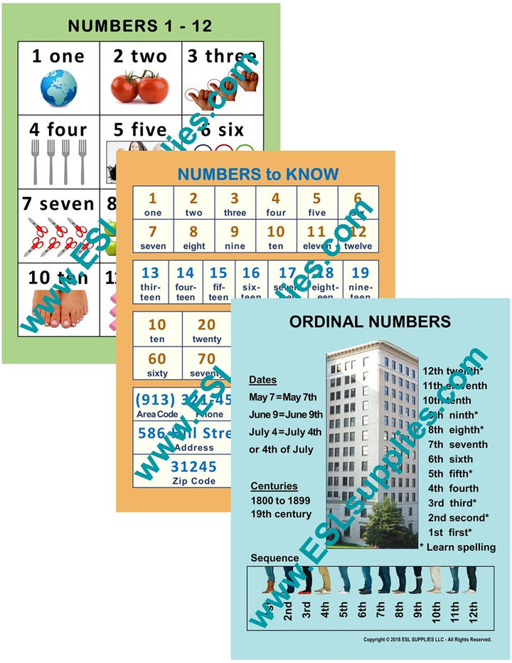 Basic Number ESL Poster Set