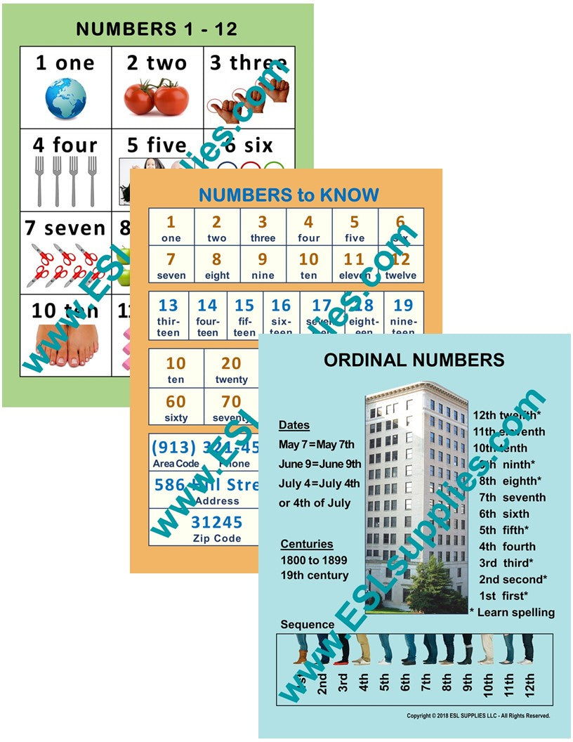 Basic Number Set ESL Math Education Classroom Poster Chart – ESL ...