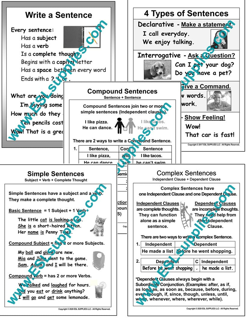 Basic Writing Set- ESL ELD English Writing Education Classroom Poster ...