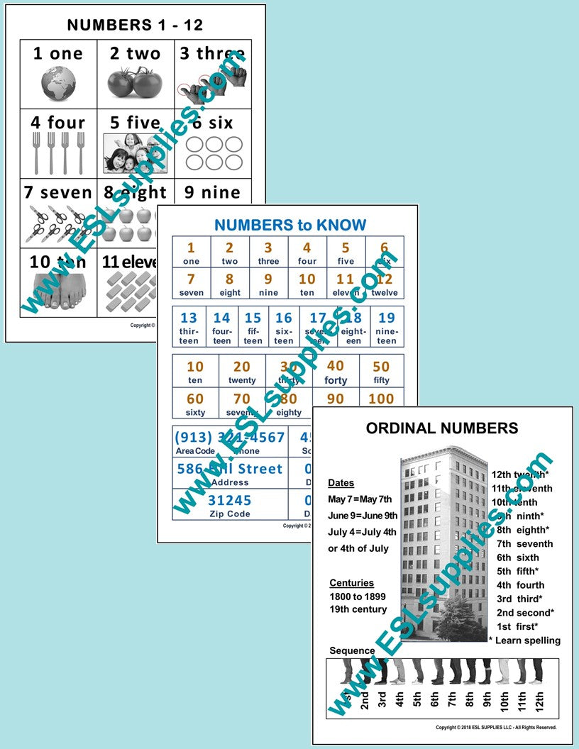 Basic Number Set ESL Math Education Classroom Poster Chart – ESL ...
