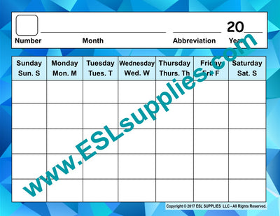 Calendar ESL Classroom Anchor Chart Poster