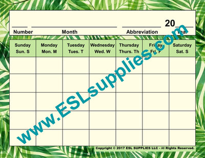 Calendar ESL Classroom Anchor Chart Poster