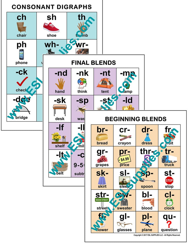 Consonant Clusters ESL Classroom Anchor Chart Posters