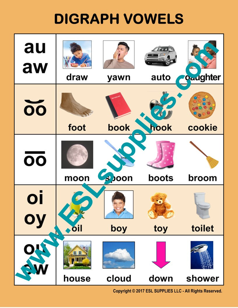 Digraph Vowels ESL ELD English Phonics Education Classroom Poster – ESL ...