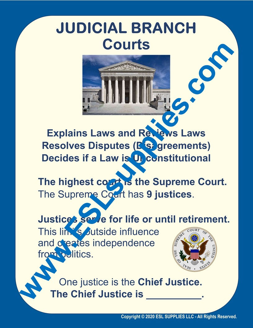 Judicial Branch Citizenship Classroom Anchor Chart Poster
