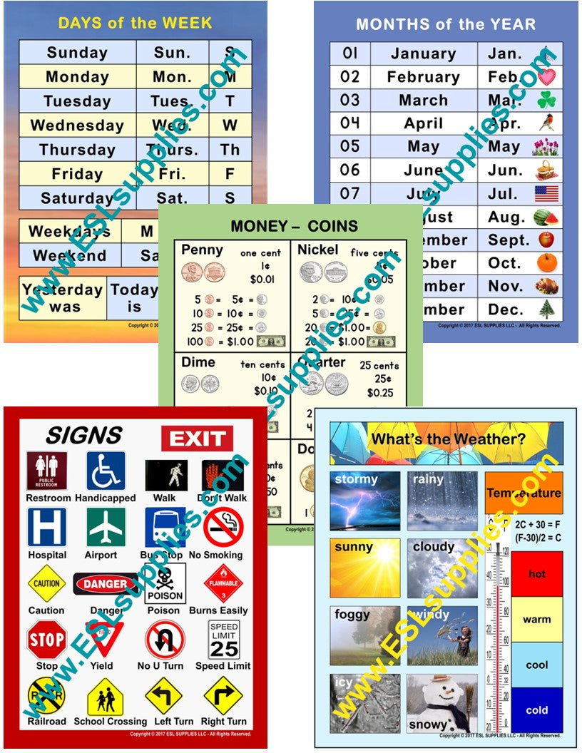 Life Skills ESL Classroom Anchor Chart Poster Set