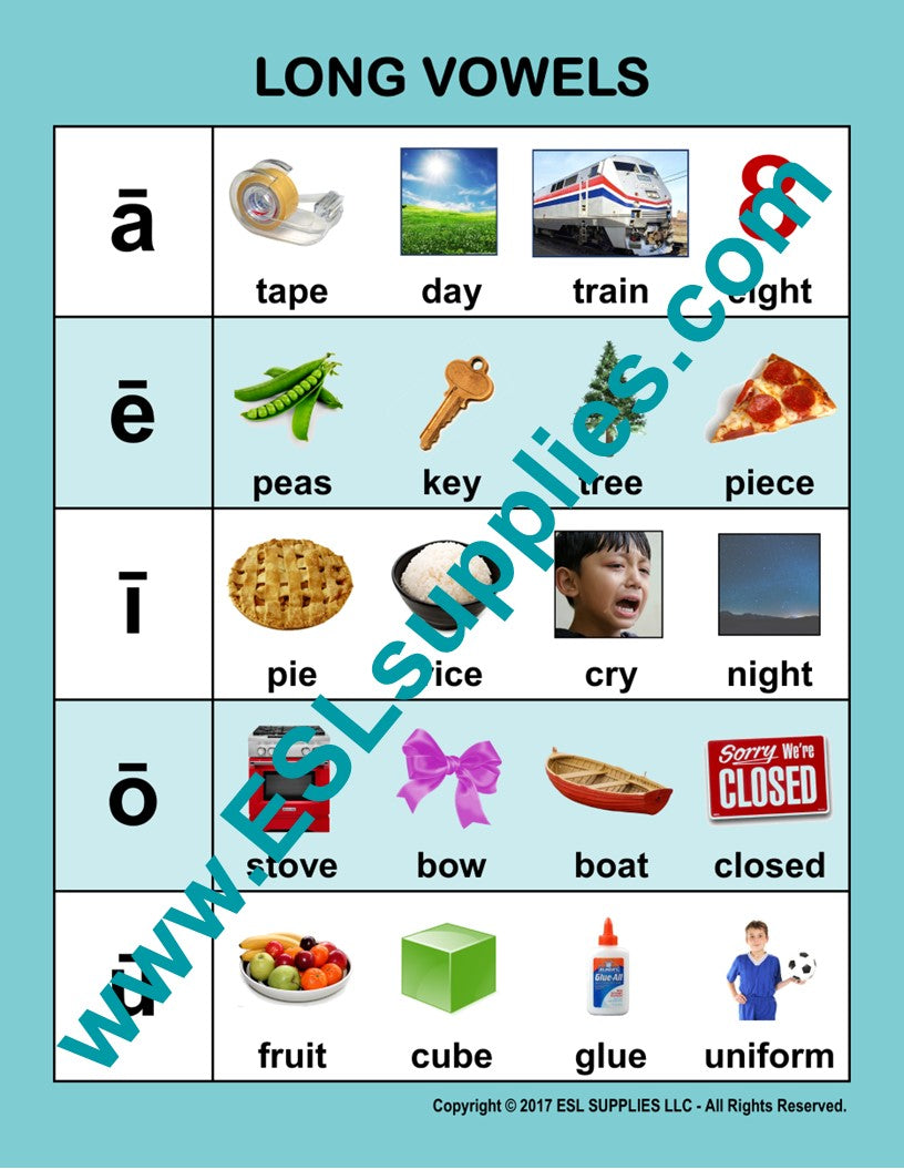 Long Vowels ESL Classroom Anchor Chart Poster