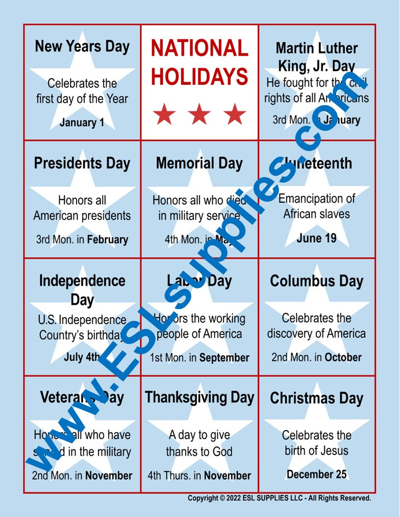 National Holidays Citizenship Poster