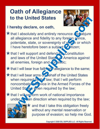 Oath of Allegiance Citizenship Classroom Anchor Chart Poster