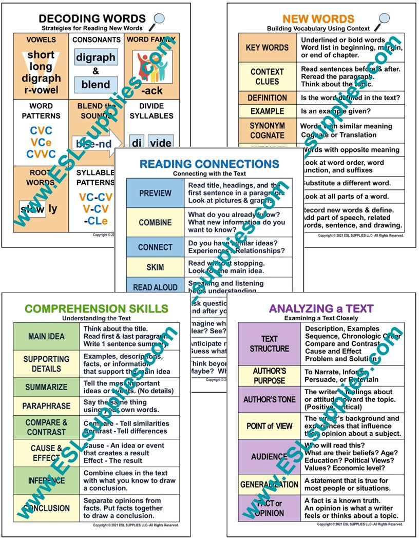 Reading Set ESL Classroom Anchor Chart Posters
