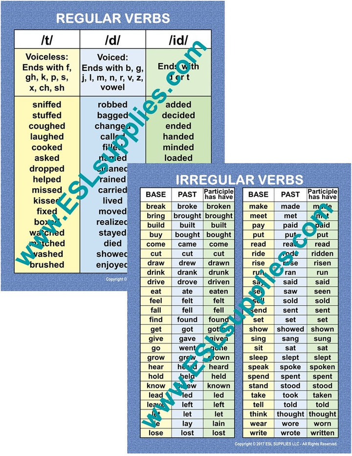 Regular & Irregular Verbs ESL Classroom Anchor Chart Poster Set