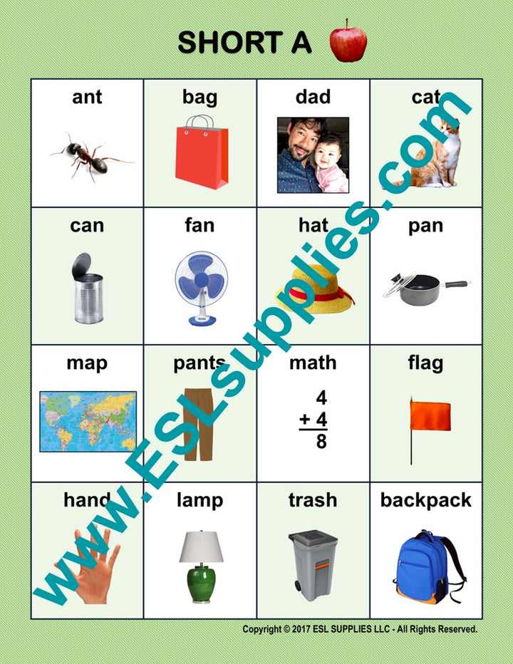 Short A ESL Classroom Anchor Chart Poster