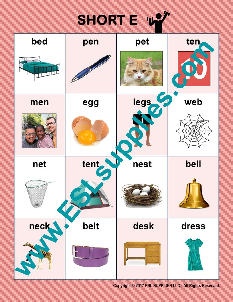 Short E ESL Classroom Anchor Chart Poster
