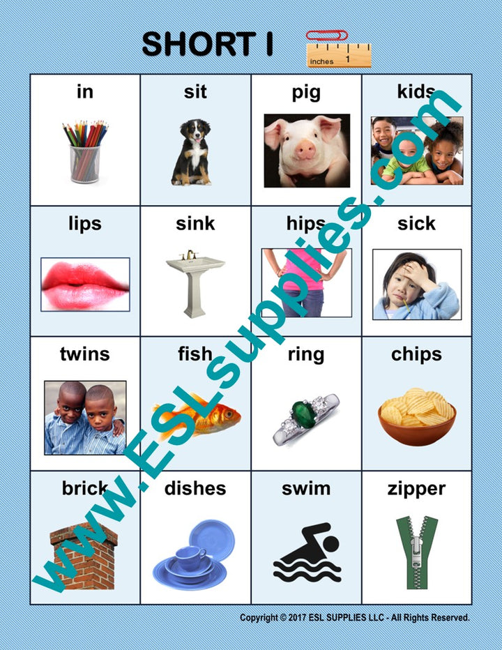 Short I ESL Classroom Anchor Chart Poster