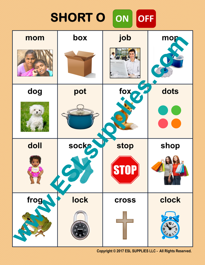 Short O ESL Classroom Anchor Chart Poster