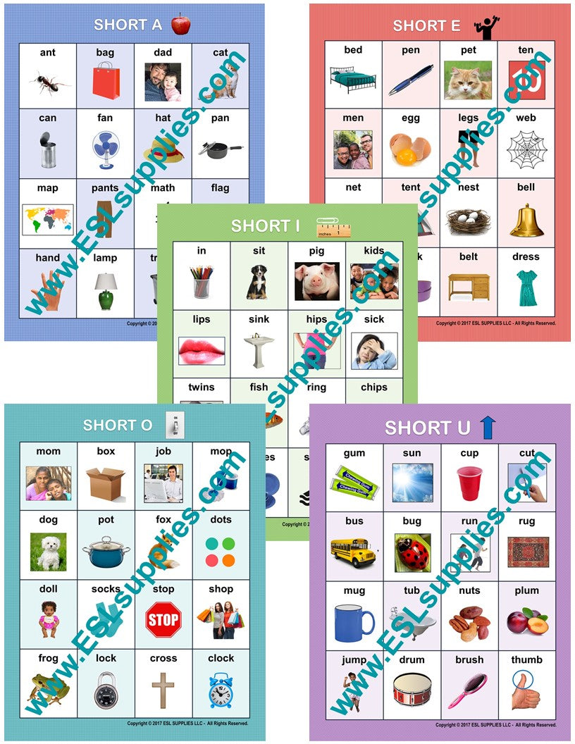 Short Vowel ESL Classroom Anchor Chart Posters