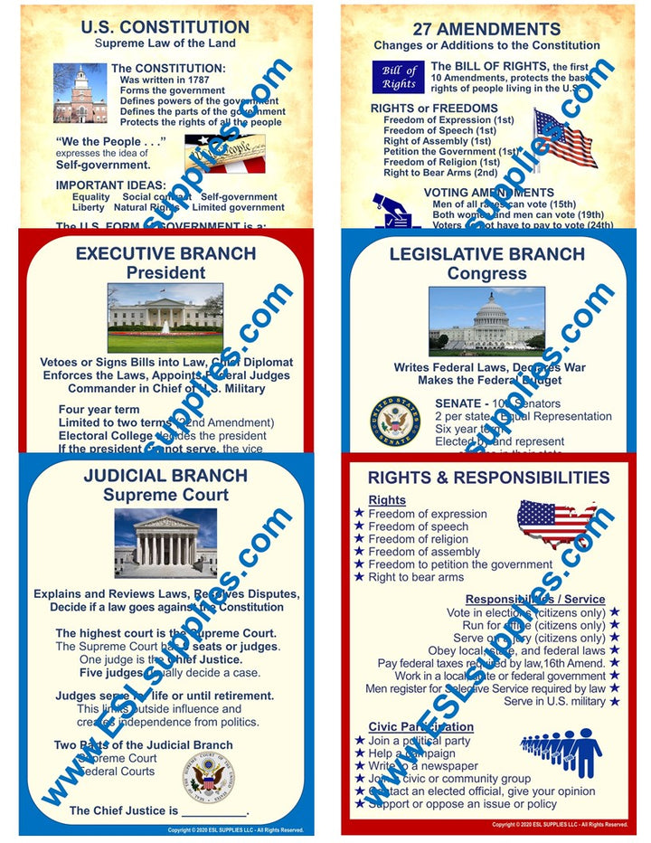 U.S. Citizenship Classroom Anchor Chart Poster Set